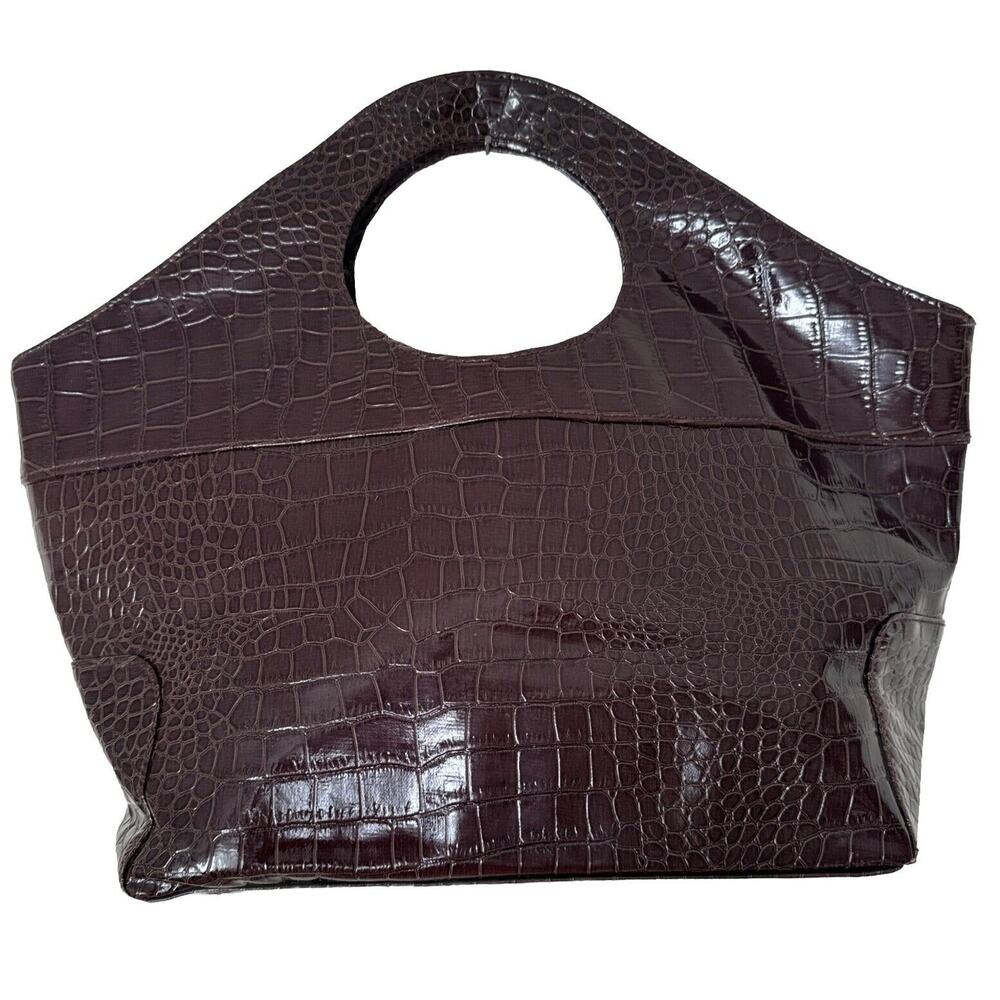 Faux Croc Leather Hobo Bag Mirrored Retro Shoulder Handbag Brown - Picture 2 of 11